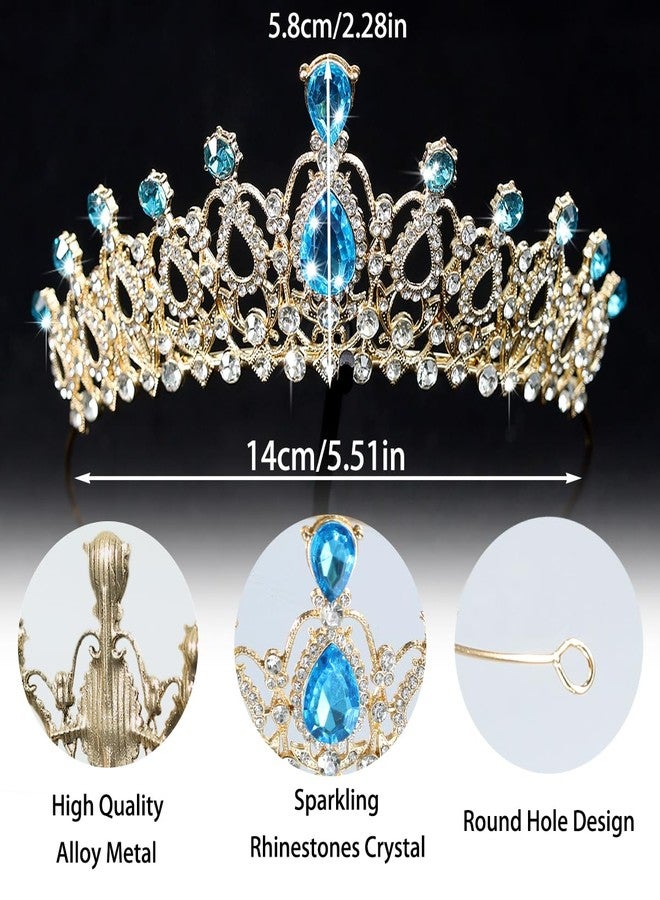 Rannyrena Crystal Wedding Tiaras and Crowns for Women Elegant Royal Queen Crown Sparkling Rhinestone Bridal Headbands Princess Quinceanera Headpieces for Birthday Prom Pageant Party (Gold-light blue) - Image 4